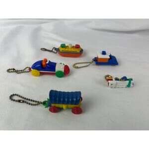 Vintage 1950s Vehicle Keychain Lot Car Train Boats Wagon Toys